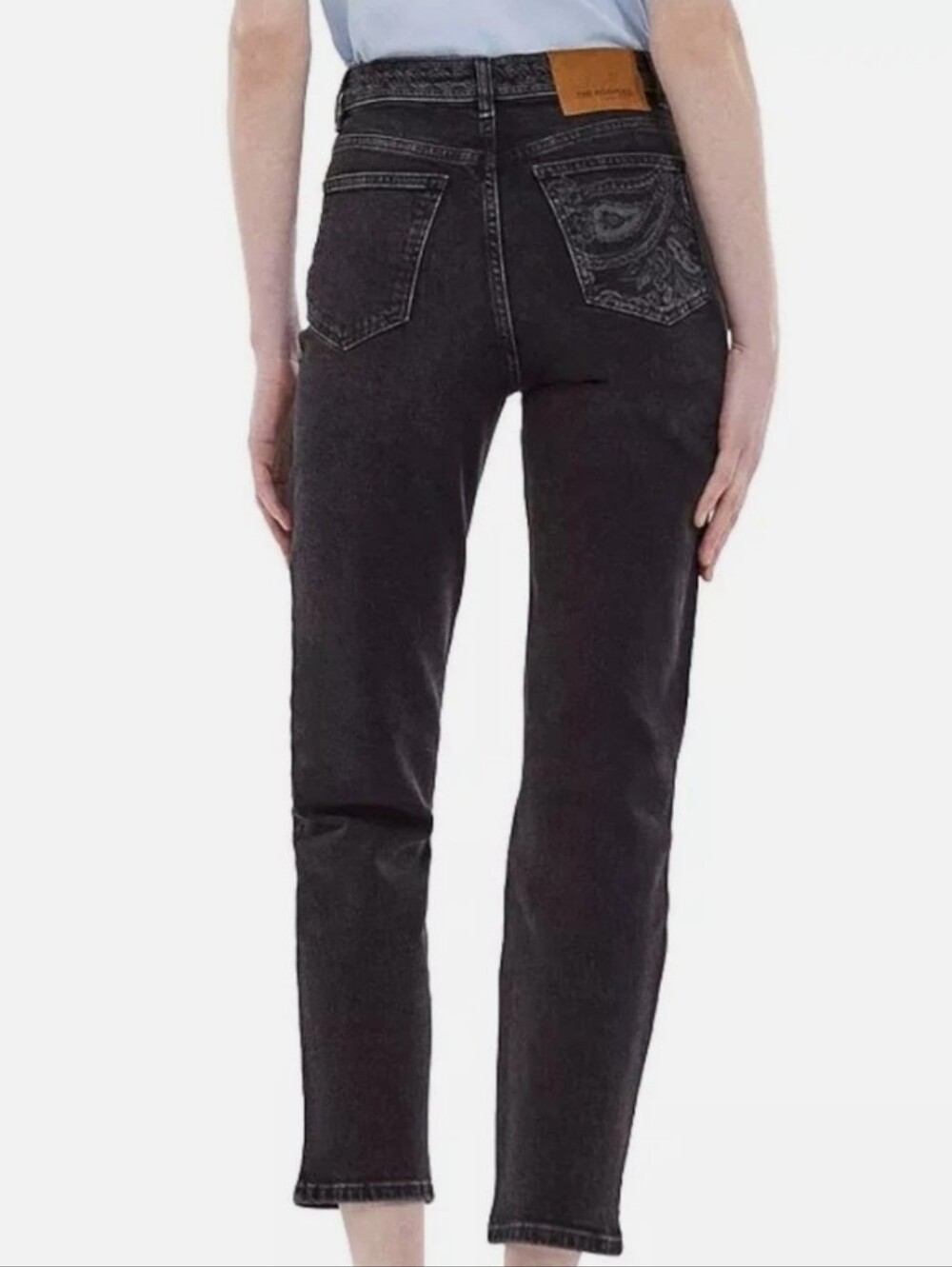 The Kooples Paisley Straight Leg Soft Washed Black Cropped Mid Rise Jeans 28